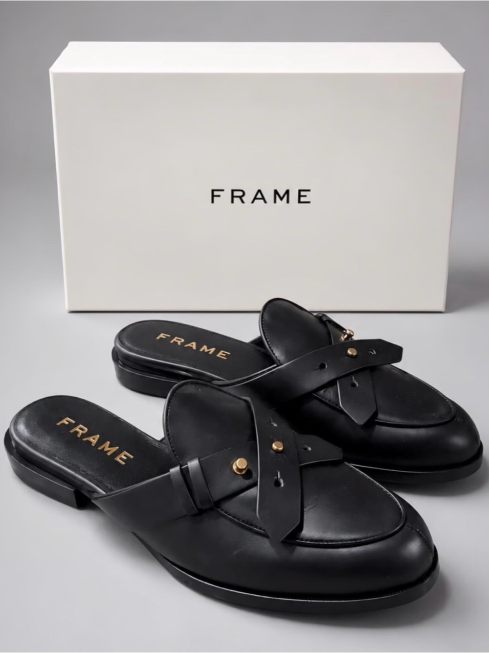 FRAME Le Sweetzer Leather Loafer Mule Slides Black